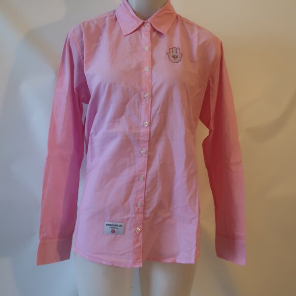 NWT Womens Romi Basha Pink Hamsa Button Down Shirt O/S - Picture 2 of 6